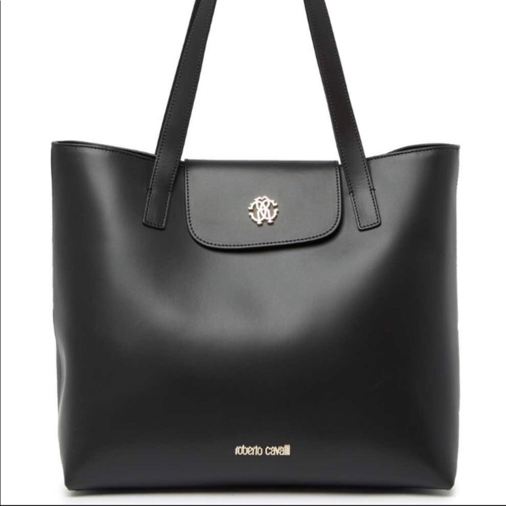 Roberto  Cavalli black  shopper tote leather NEW